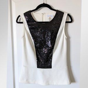 Calvin Klein White w/ Black sequin top, size xs